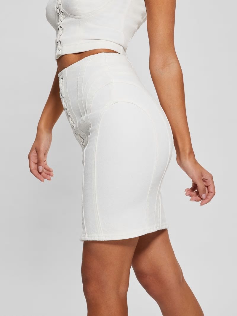 Guess Eco Cecila Lace-Up Denim Skirt - Pure White