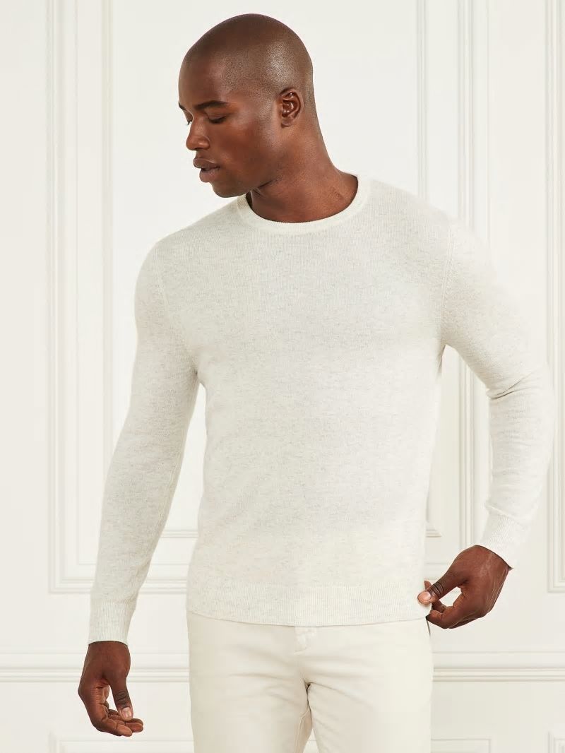 Guess Cashmere-Blend Crewneck Sweater - White Heather