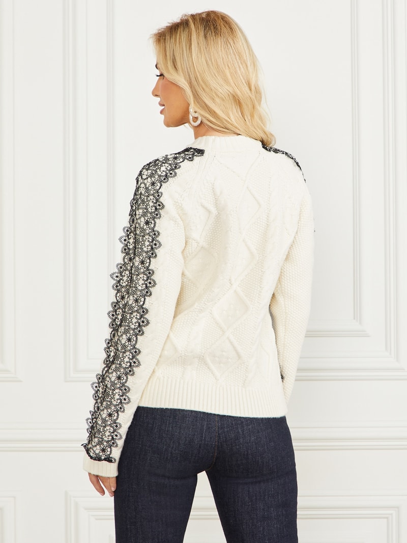 Guess Aura Lace Sweater Top - Pale Pearl