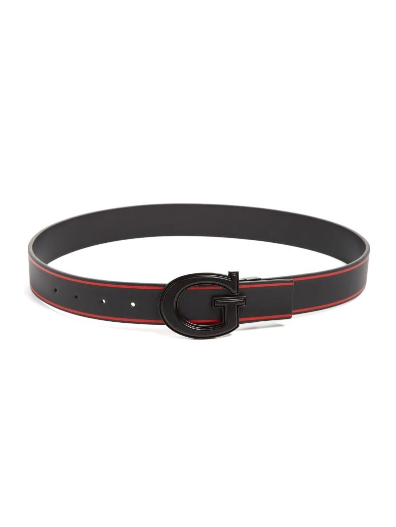 Guess Reversible Striped G Buckle Belt - Black/Red