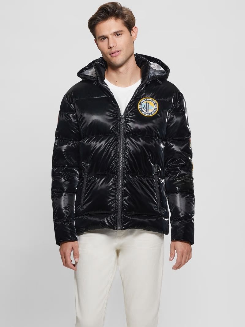 Guess Arctic Patch Puffer Jacket - Jet Black Multi