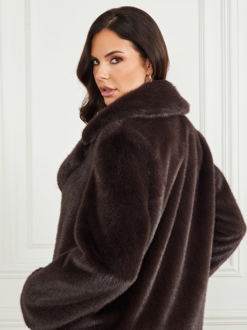 Guess Bianca Faux-Fur Coat - Cold Brew Multi