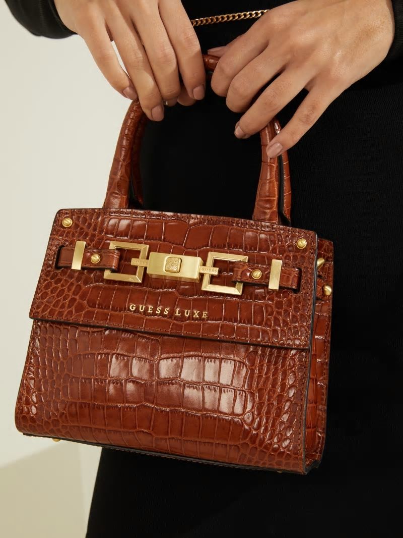 Guess Cristina Leather Mini Satchel - Cognac