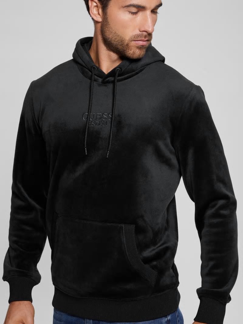 Guess Bonded Velvet GUESS Hoodie - Black