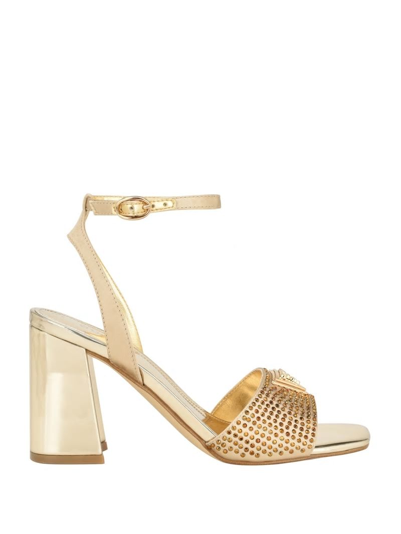 Guess Gelya Triangle Blocked Heels - Gold