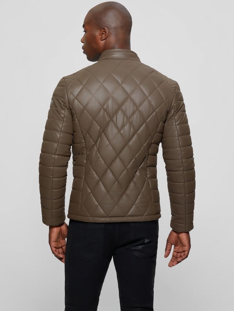 Guess Diamond Quilted Faux-Leather Jacket - Espresso Brown