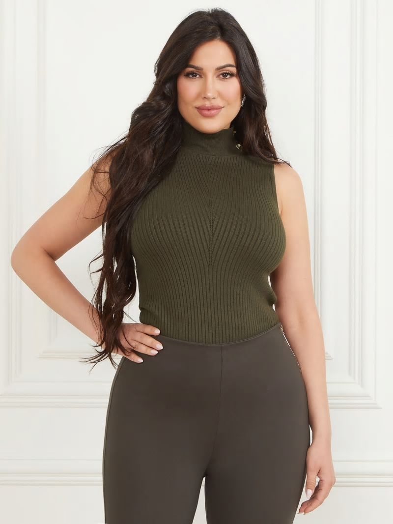 Guess Eco Alice Sleeveless Turtleneck Top - 344 Olive Branch