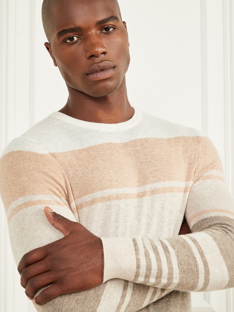 Guess Cashmere-Blend Crewneck Sweater - Natural Stripes
