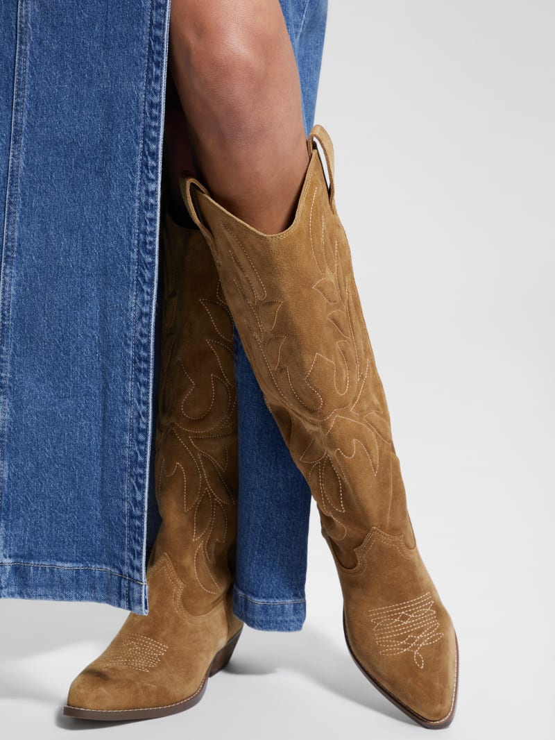 Guess Ginnifer Knee High Cowboy Boots - Medium Brown