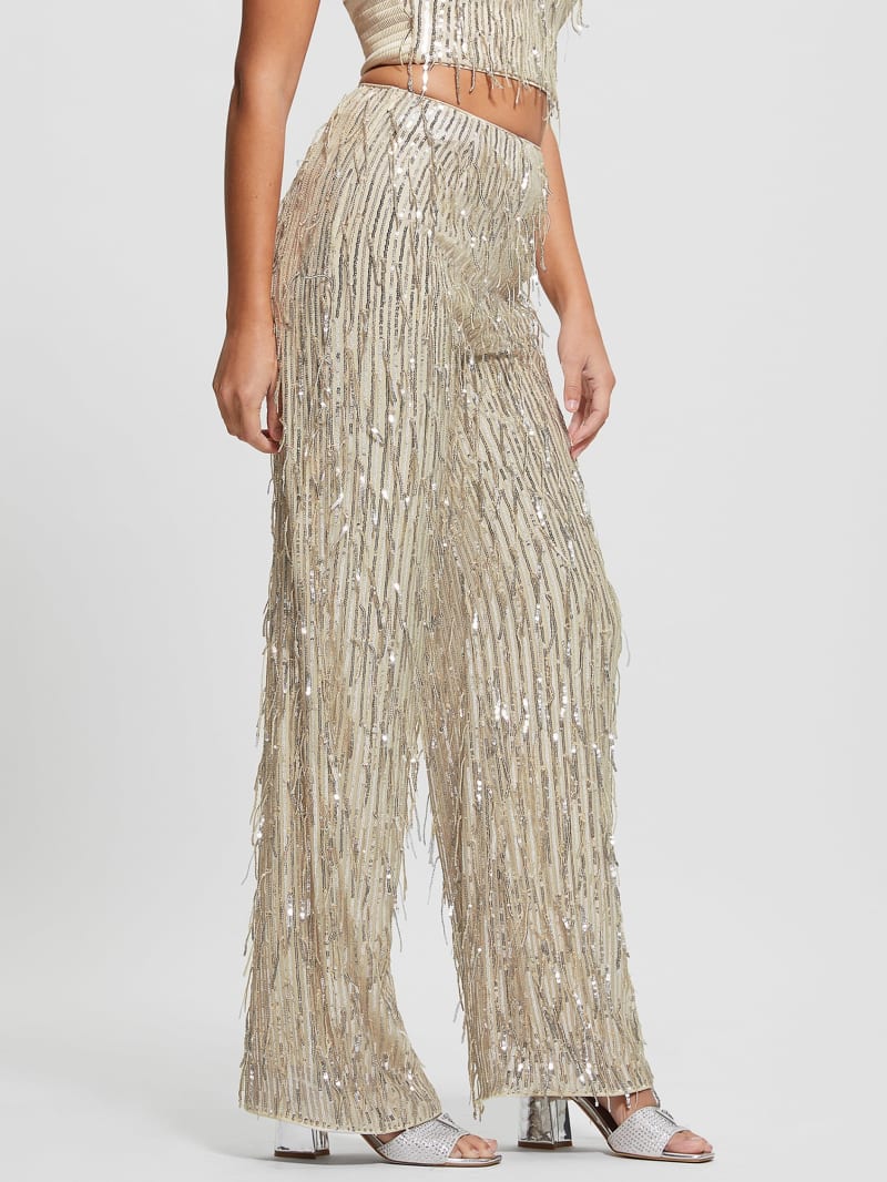 Guess Heidi Sequin Fringe Pants - Off White Multi