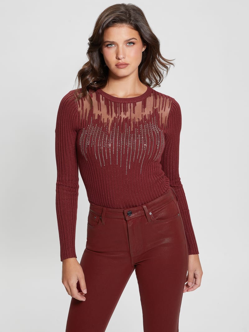 Guess Claudine Embellished Sweater - Tahiti Red