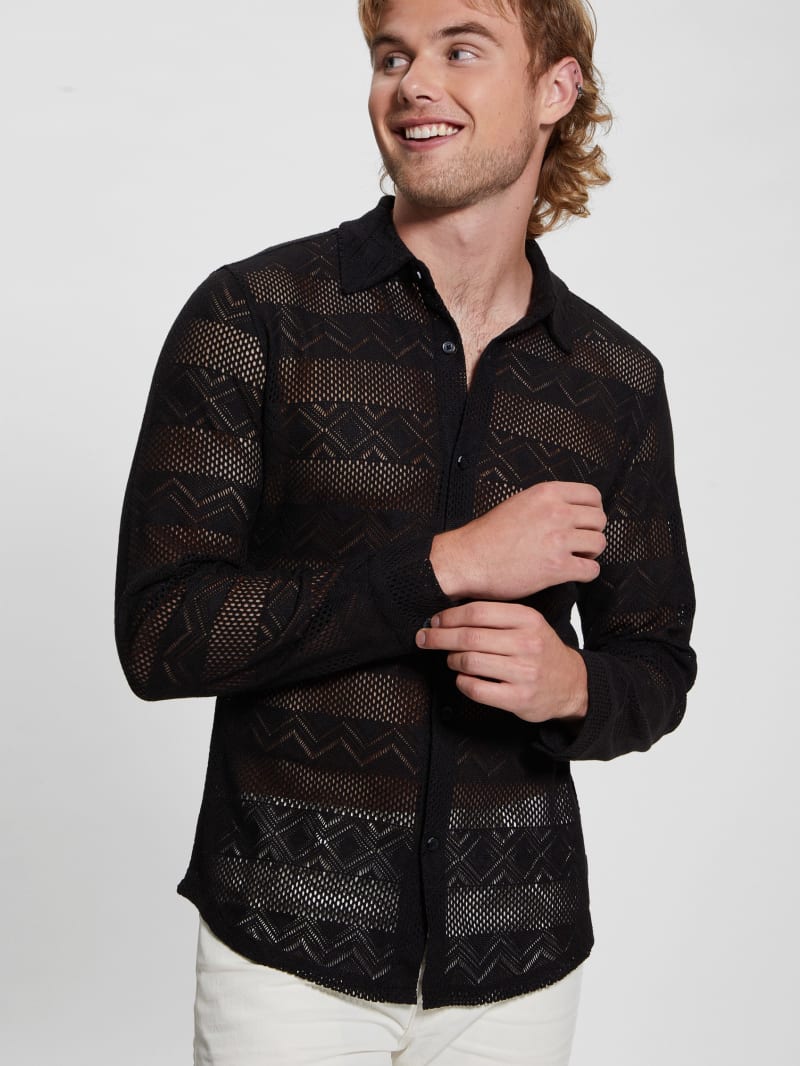 Guess Geo Crochet Shirt - Black