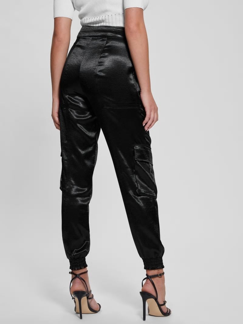 Guess Eco Soundwave Satin Cargo Pants - Black