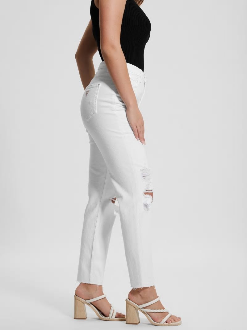 Guess Destroyed Mom Jeans - Pure White Multi