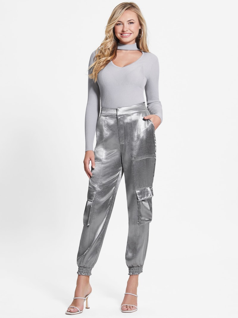 Guess Eco Soundwave Satin Cargo Pants - Metallic