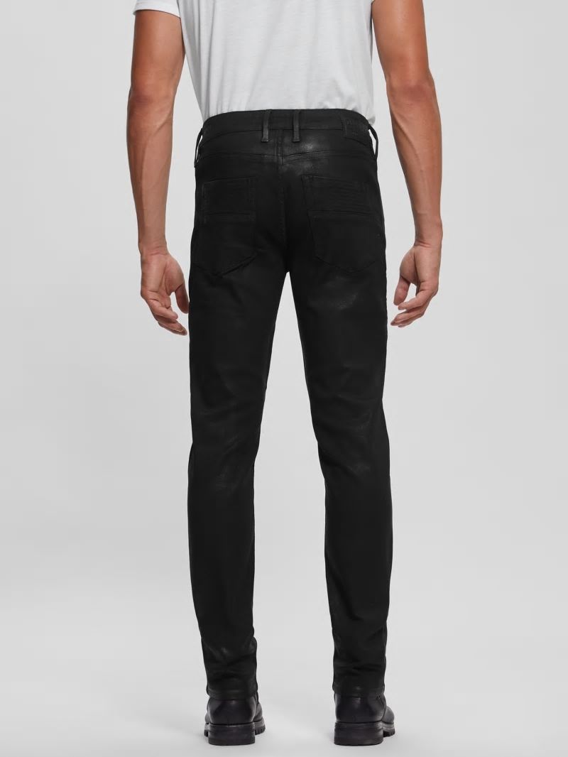 Guess Coated Slim Tapered Pintuck Moto Jeans - Black