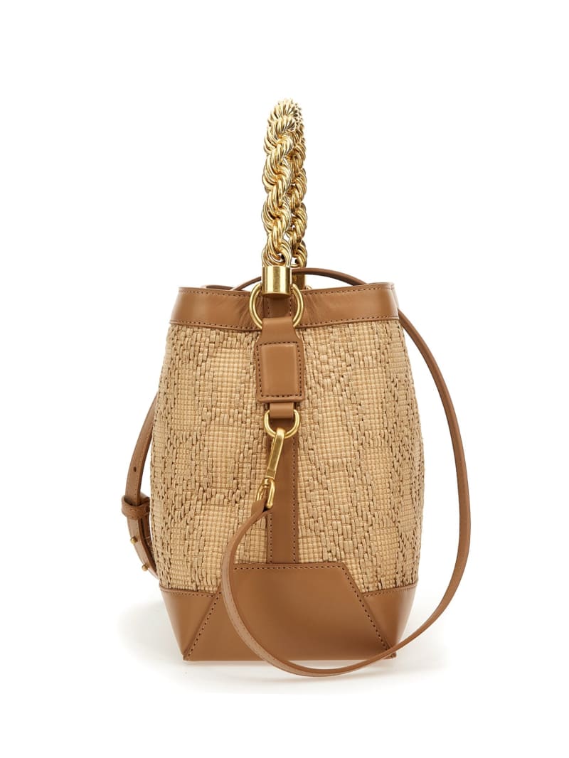 Guess Aida Straw Woven Bucket Bag - White