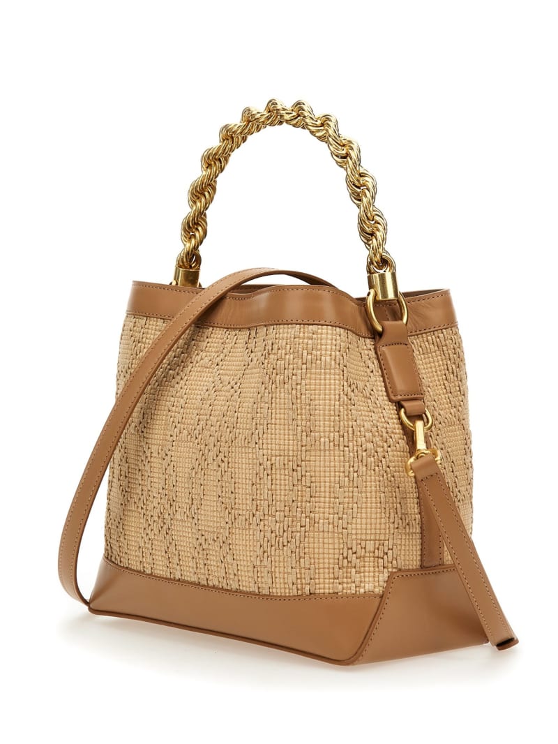 Guess Aida Straw Woven Bucket Bag - White