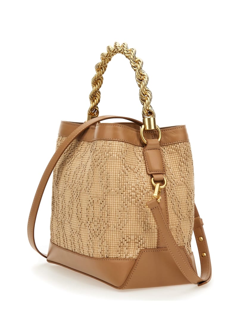 Guess Aida Straw Woven Bucket Bag - White