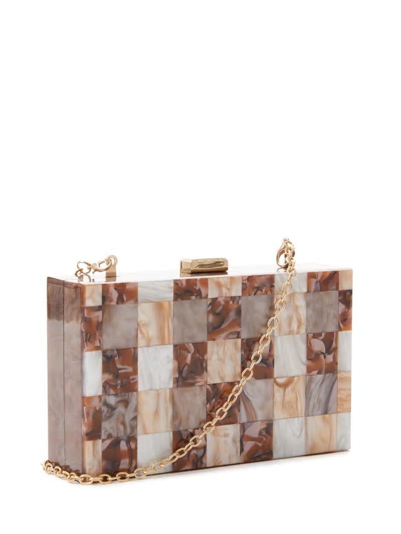 Guess Checkered Ginger Lucite Clutch - Ginger