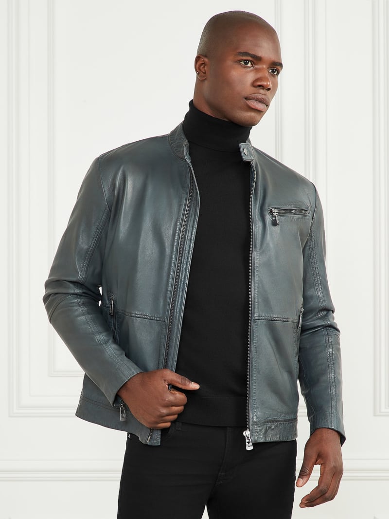 Guess Genuine Leather Biker Jacket - Black