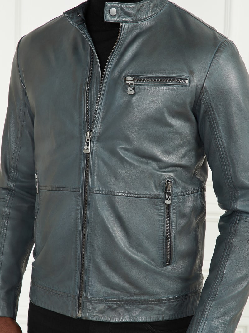 Guess Genuine Leather Biker Jacket - Black