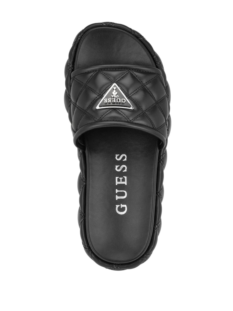 Guess Longo Quilted Flatform Slides - Black 001