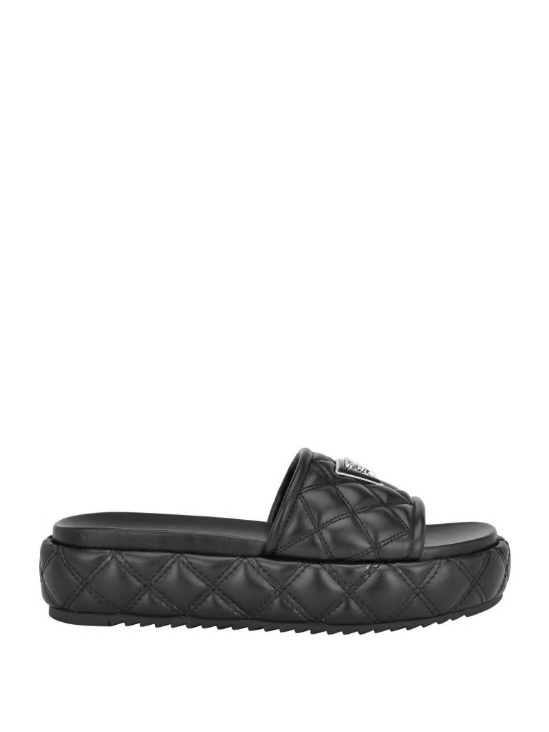 Guess Longo Quilted Flatform Slides - Black 001