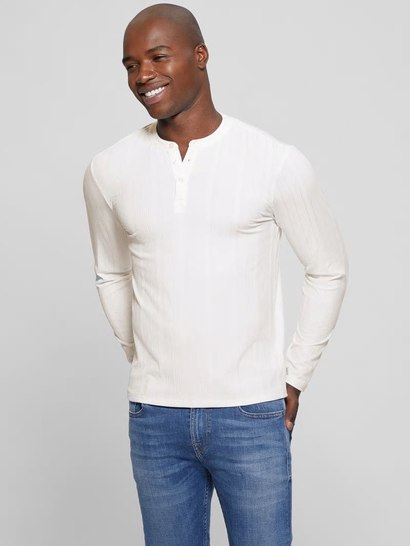 Guess Eco Brentwood Knit Henley - Salt White