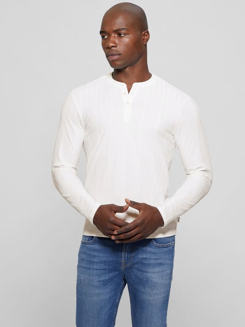 Guess Eco Brentwood Knit Henley - Salt White