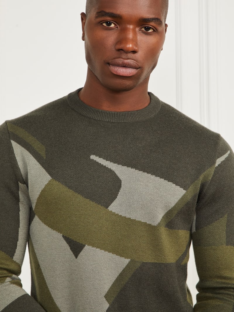 Guess Abstract Jacquard Crewneck Sweater - Macro Typography Jacquard