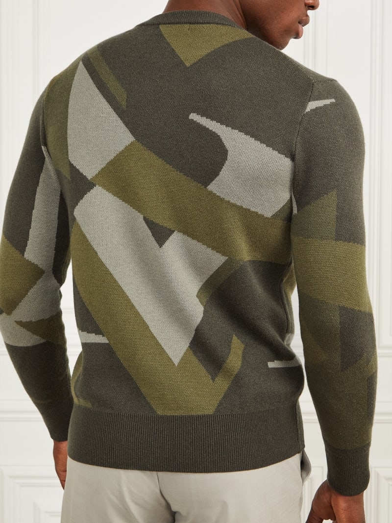 Guess Abstract Jacquard Crewneck Sweater - Macro Typography Jacquard