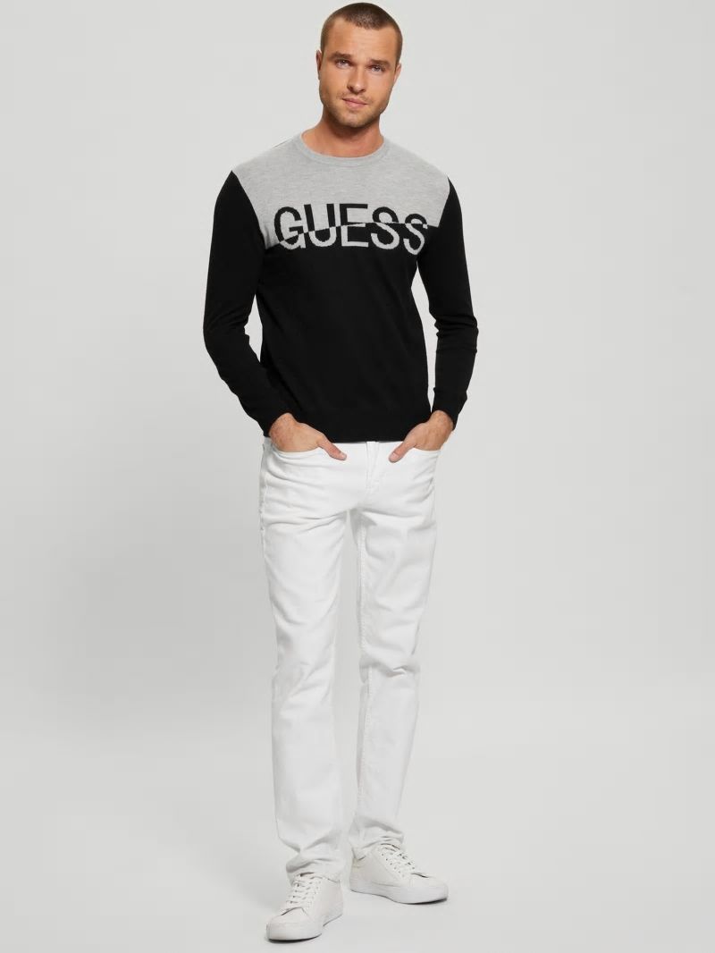Guess Eco Alex Silk-Blend Color-Block Sweater - Black