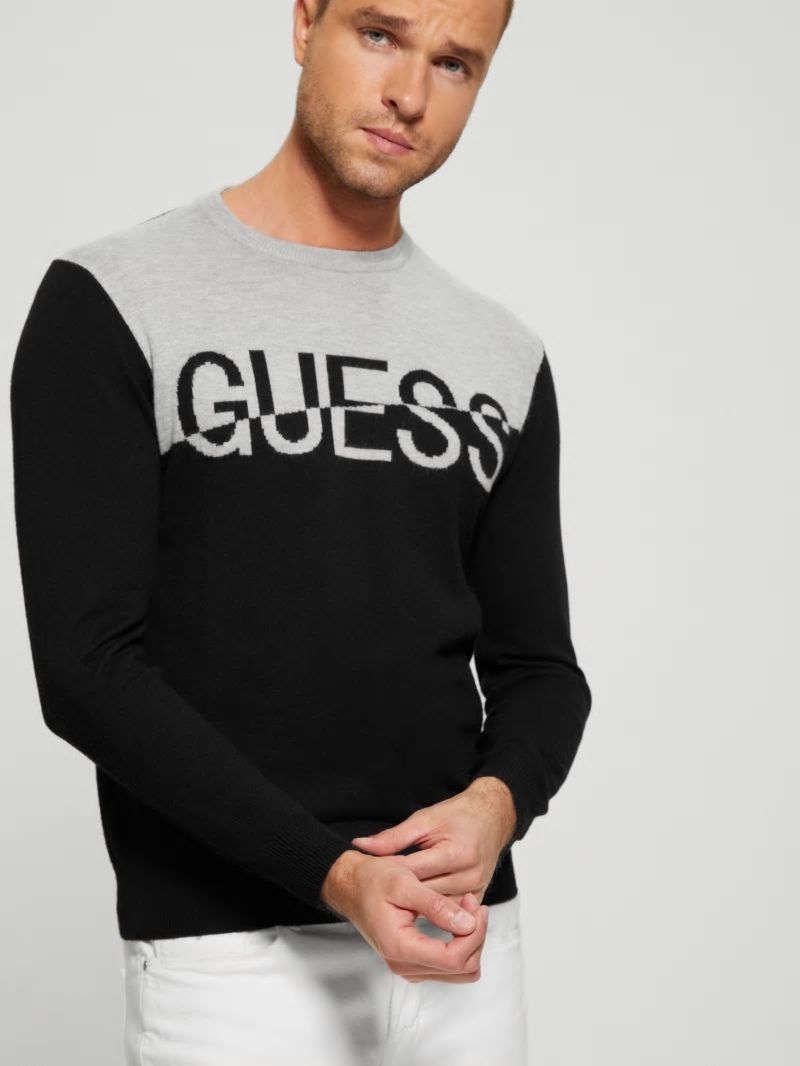 Guess Eco Alex Silk-Blend Color-Block Sweater - Black