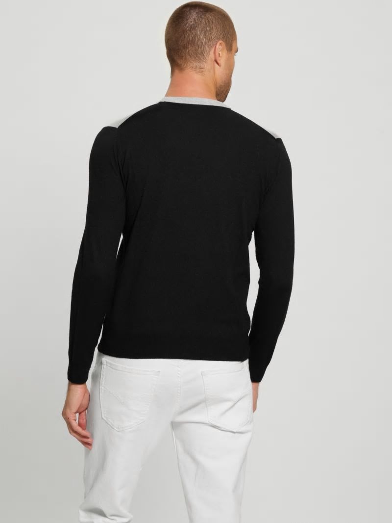 Guess Eco Alex Silk-Blend Color-Block Sweater - Black