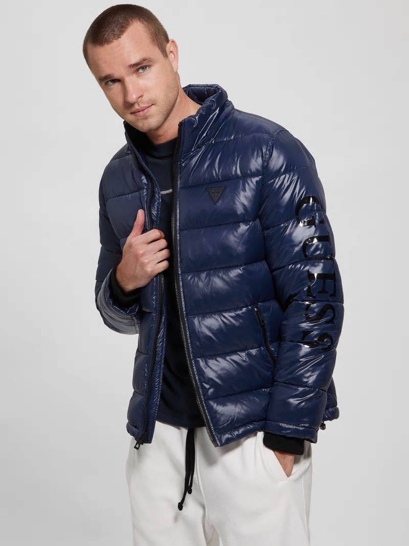 Guess Anthony Logo Puffer Jacket - Blue Navy
