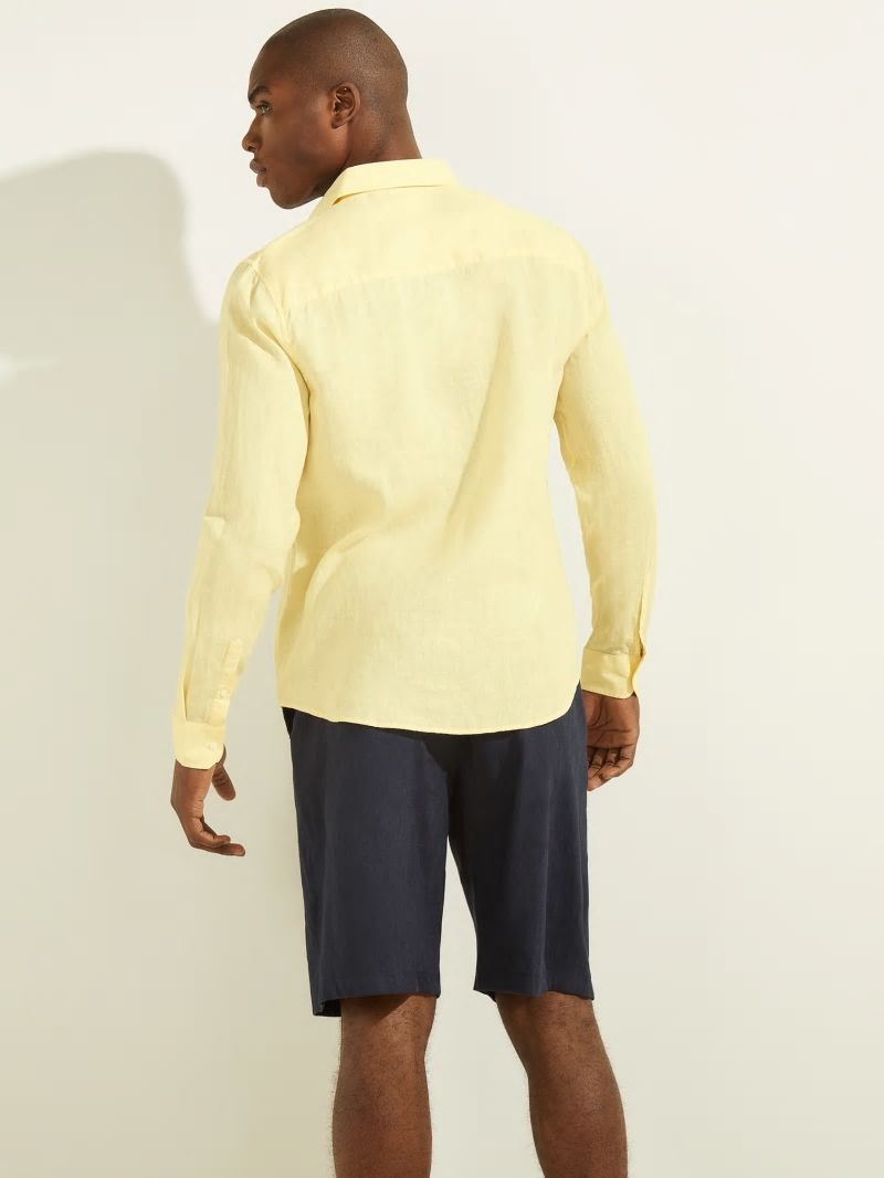 Guess Linen Italian Notched Cuff Shirt - Creamy Yellow