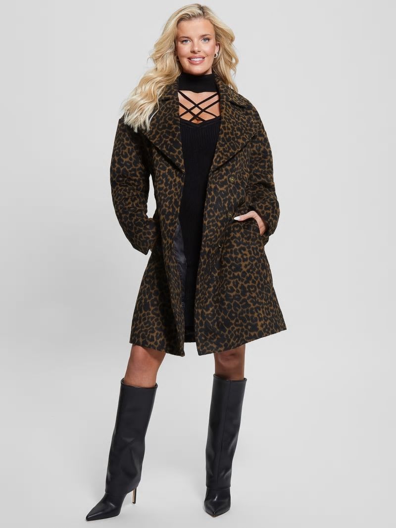 Guess Eco Patrizia Belted Coat - Leopard Brown