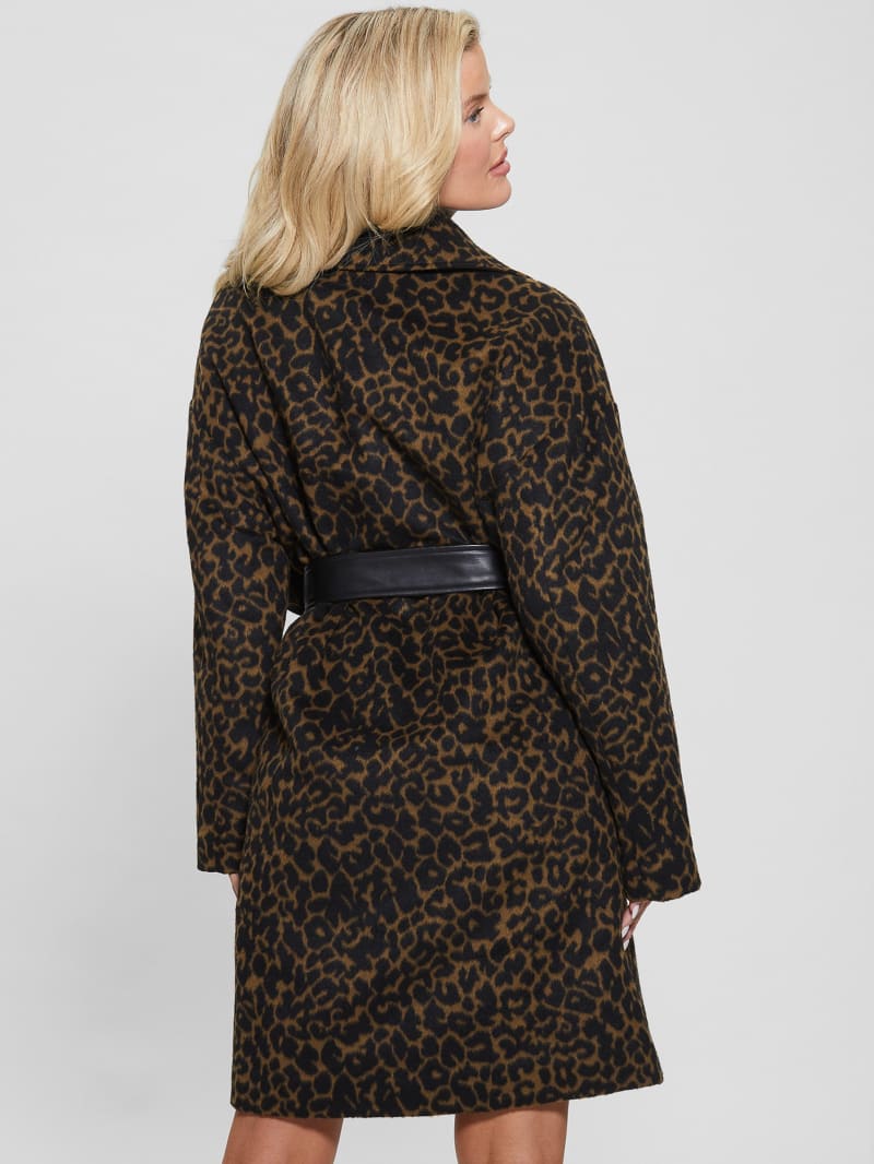 Guess Eco Patrizia Belted Coat - Leopard Brown