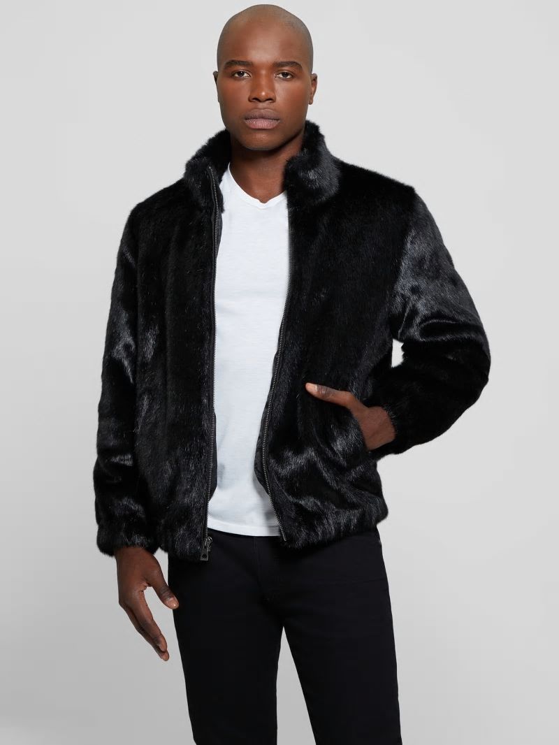 Guess Draco Faux-Fur Zip Jacket - Black