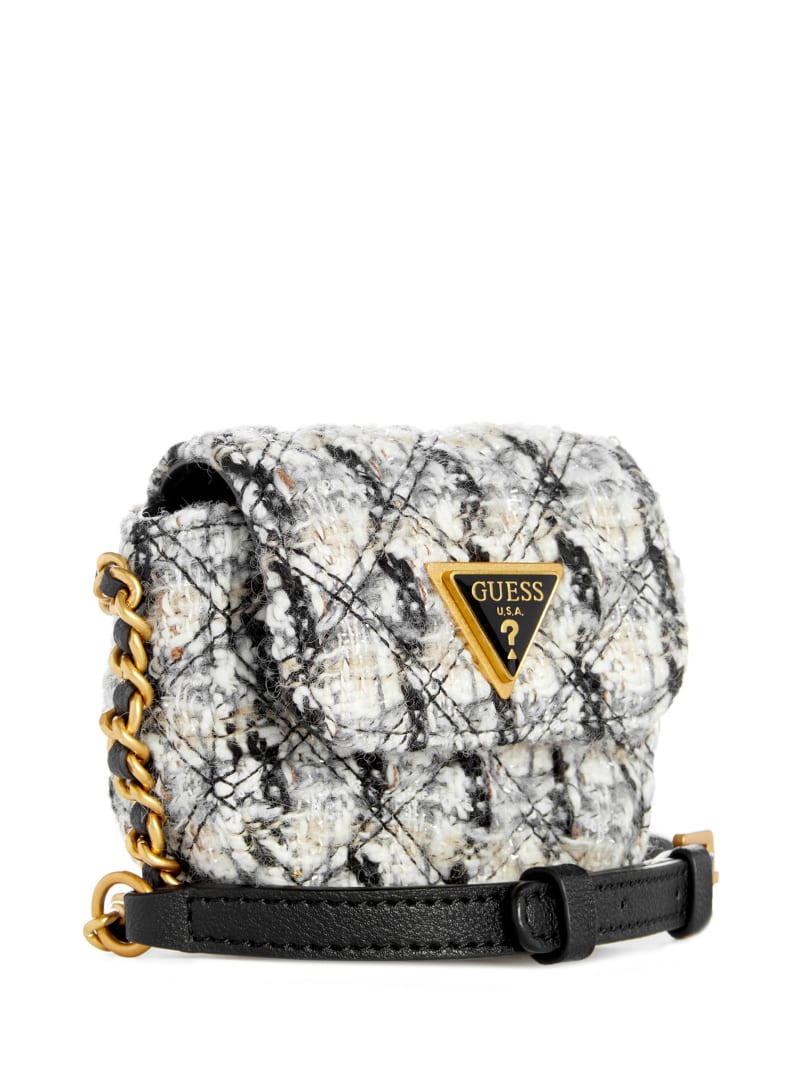 Guess Giully Tweed Micro Mini Crossbody - Black And White