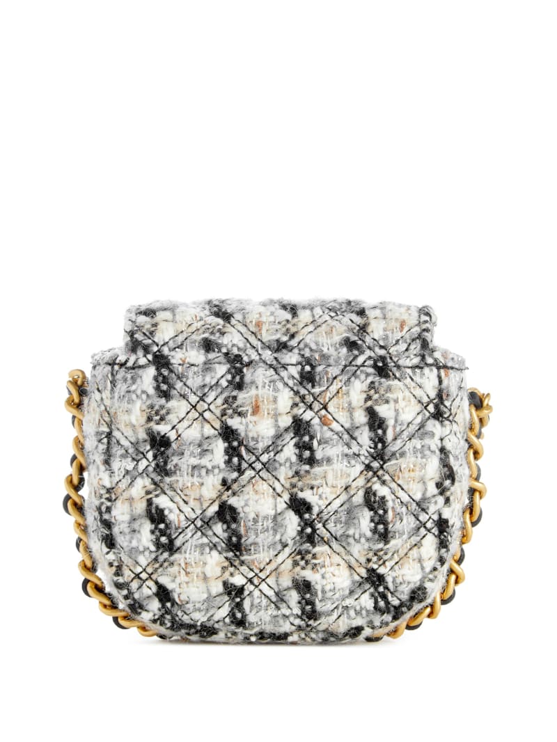 Guess Giully Tweed Micro Mini Crossbody - Black And White