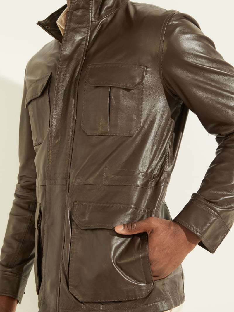 Guess Leather Field Jacket - Chocolate Brownie