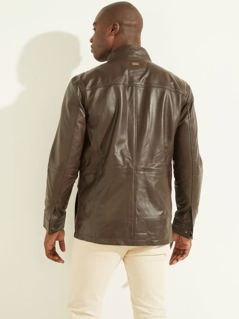 Guess Leather Field Jacket - Chocolate Brownie