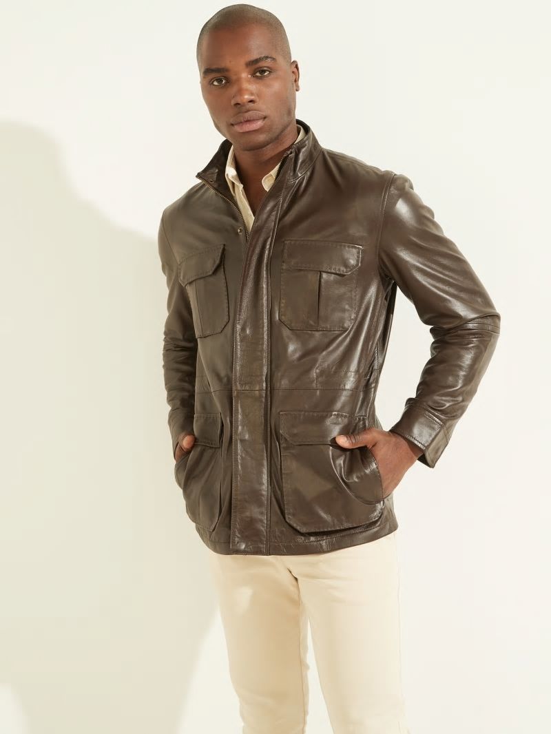 Guess Leather Field Jacket - Chocolate Brownie