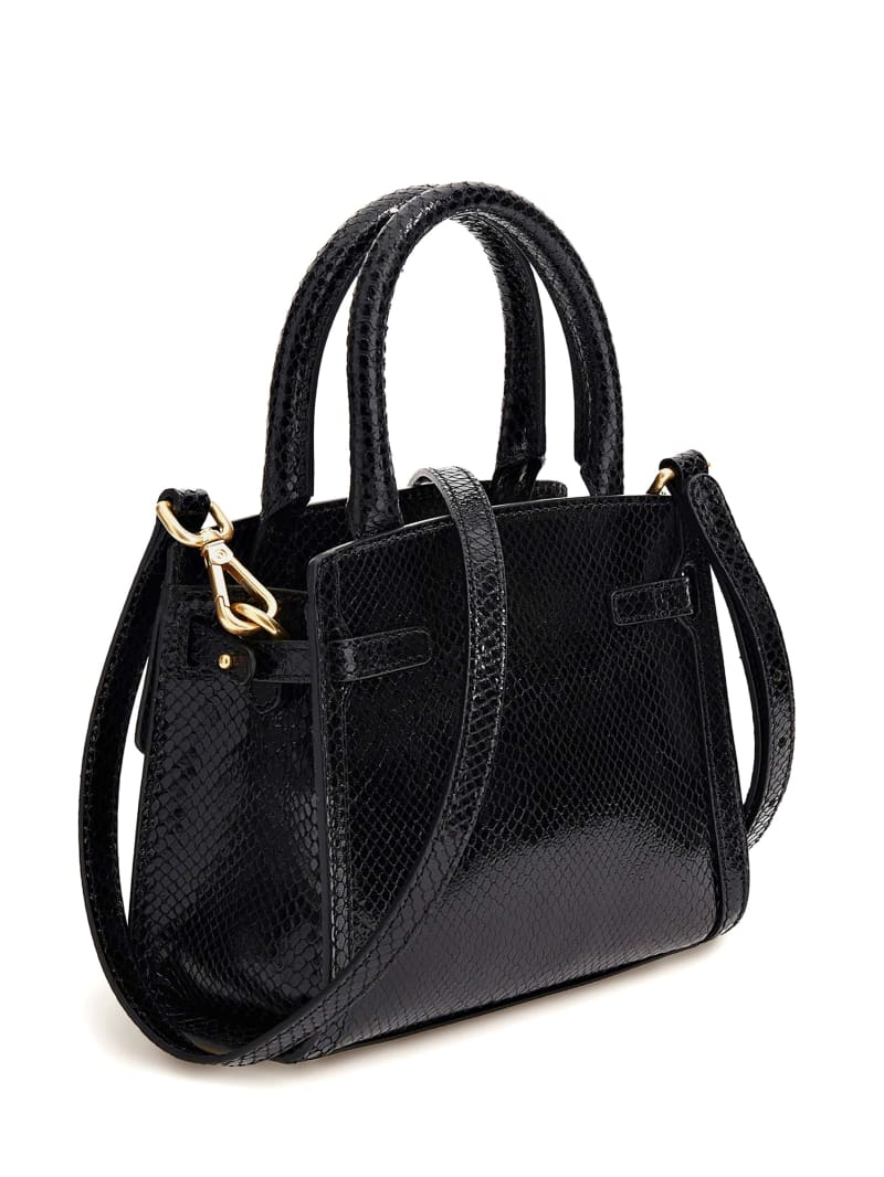 Guess Cristina Small Leather Satchel - Black Floral Print