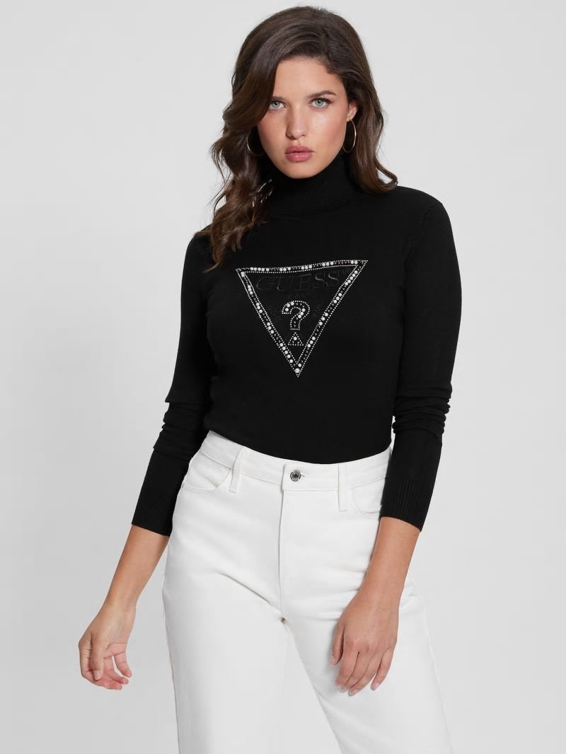 Guess Eco Gisele Beaded Signature Triangle Sweater - Black