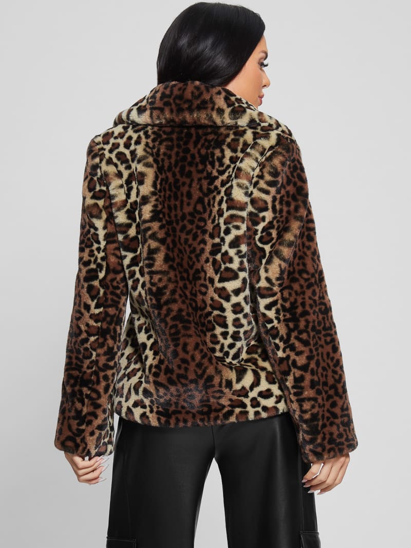 Guess Denise Leopard Coat - Natural Leo Combo