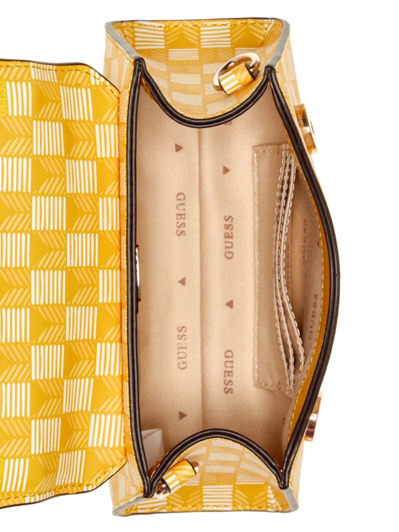 Guess Hallie Mini Fold-Over Flap Bag - Yellow Logo
