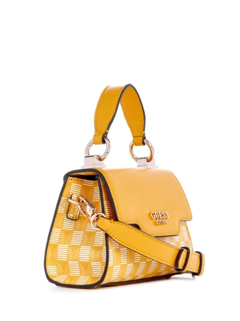 Guess Hallie Mini Fold-Over Flap Bag - Yellow Logo